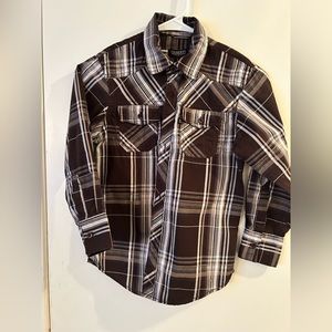 Gioberti boys black/white/gray checkered shirt size 7. Made in Italy.